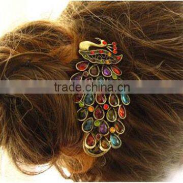 Colorful retro clip rhinestone crystal peacock hairpin classic hair clips jewelry