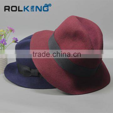 Wholesale Winter Wide Brim Bowknot Wool Felt Women's Hat