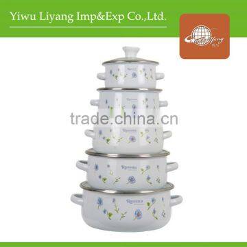 673DG Cookware Set Enamel Pot with Glass Lid