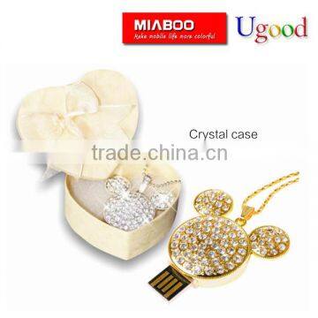 Nice Cat shape glisten crystal usb disk with gift box ,free chain stick