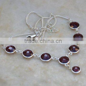 Garnet Gemstone Silver Handmade Necklace