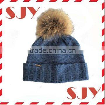 Cashmere Winter Hat with Detachable Genuine Fox Fur Pom