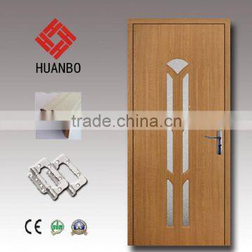 Cheap luxury mdf pvc wood interior wooden glass insert door with hinges