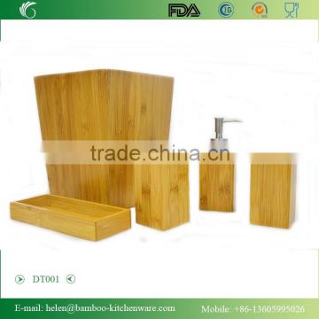 DT001/ Natural Bamboo Bath Caddy Set/ Bath Accessories Set with Bamboo Soap Dispenser, Toothbrush Rack