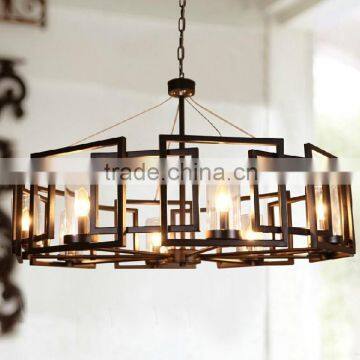 American living room lights Nordic creative hotel club engineering chandelier lamp, wrought iron glass restaurant bar lamp