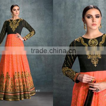 Enthralling Black and Orange Embroidered Work Georgette Anarkali Salwar Kameez/Buy Online Salwar Kameez