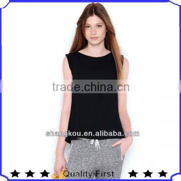 Fashion Ladies Newest Sleeveless Wrap Blouse Popular Chiffon Sexy Back Lace Design Tops and Blouses 2016