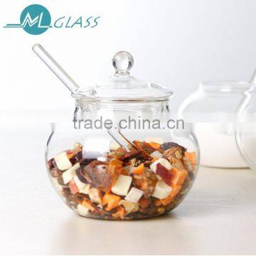 Clear glass multi-purpose glass storage bottle storage jar with spoon lid 350ml QM025