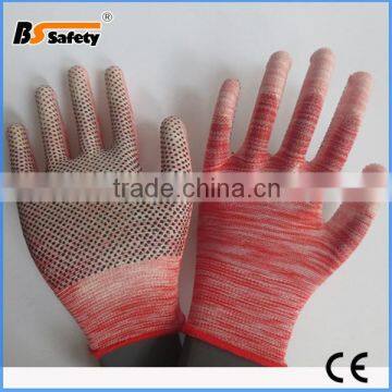 BSSAFETY cheap cotton knitted gardening glove safety points pvc