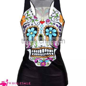 Black Floral Skull Print Summer Tank Top BX007 tank top women