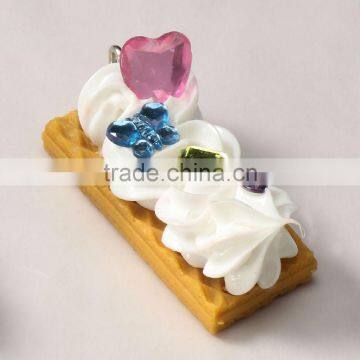 Fake wafer biscuit with ice cream diamond decoration for cell phone charm key chains