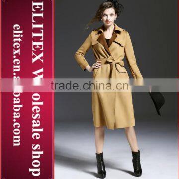 HOT Fashion Turn-Down Collar Brown Double-Breasted Woman Overcoat