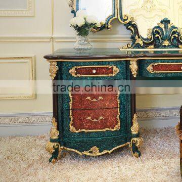 Neo-Classic French Style Peacock Green Bedroom Furniture Wooden Carving Dressing Table/ Antique Palace Dresser Makeup Table photo-3