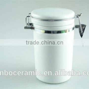 Tea sugar and coffee canister, white kitchen canister storage with matel lid