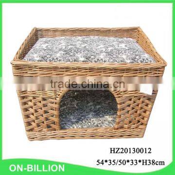 Rustic handmade rattan woven wicker cat house