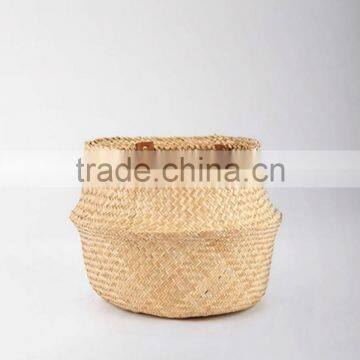 Seagrass Storage Baskets With Leather Hanldes, Belly Decorative Seagrass Baskets photo-3