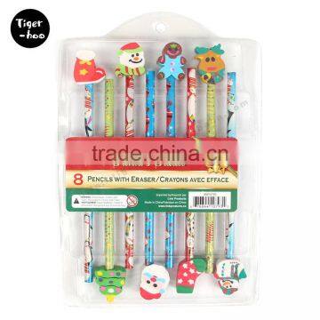 Wholesale 8 pk Xmas Eraser Topper with HB Pencils