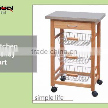 Home Furniture Wooden Dining Utility Cart Table Kitchen Trolley photo-2