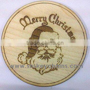 Santa Claus Wooden Coaster, laser Engraved