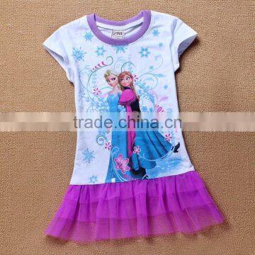 Girls Cartoon Dress Pattern Short Sleeve Princess Dress Children Kids Fashion Summer Clothing Free Drop Ship photo-2