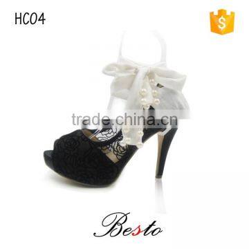 Fashion bridal white color chiffon pearl heel condom for wedding