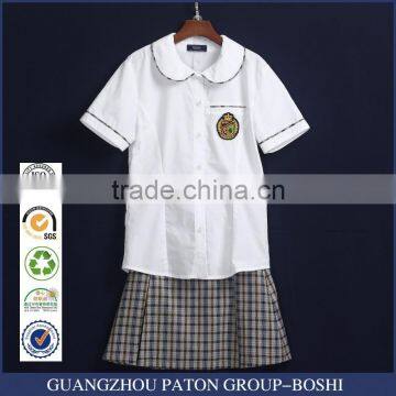 Custom School Wear Sets Girls Short Sleeve Shirt And Pleat Plaid Skirt
