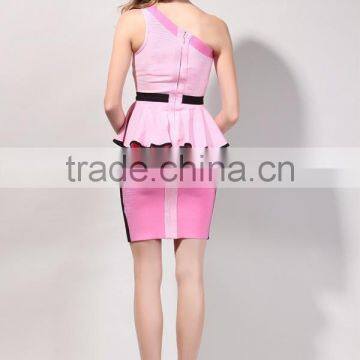 Restock Top Quality One Shoulder Flounced Mini 2014 New Fashion HL Bandage Dress Cocktail Party Dress Pink/Blue photo-2