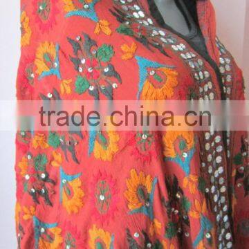 Deep Rust Orange PHULKARI GEORGETTE DUPATTA SHAWL, Sequin Hand Embroidery photo-5