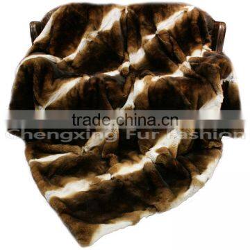 CX-D-58 Natural Color soft Rex Rabbit Fur Throw Blanket -Genuine Fur Rug