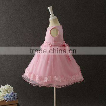 Summer Frock Designs Pictures Baby Girls One-piece Party Dresses Sleeveless Puffy Applique Pink Flower Shiny Performance Dress photo-2