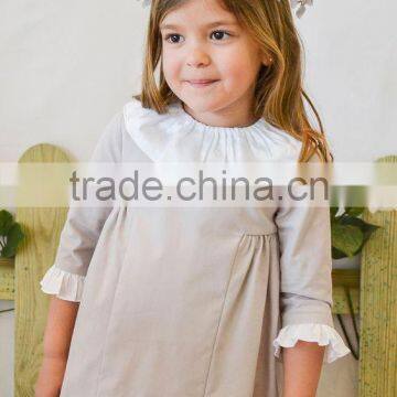 Latest autumn children clothing baby girl long sleeve doll neck pleated dresses grey baby dress