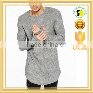 Long Line Rib Knit Long Sleeve T-shirts, Custom Mens t Shirt Factory photo-2