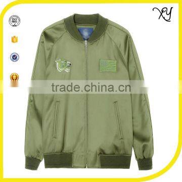2017 Oem Fashion Custom Embroidery Logo Long Sleeve Army Green Men 100% Polyester Bomber Jacket photo-2