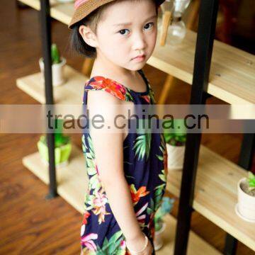 fashion 2016 girl sleeveless tube dress bright color printed flower vacation dress