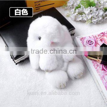 Cute Mini Genuine Rabbit Fur Pom Pom Key Chain Women Trinket Rabbit Toy Doll Bag Car Key Ring Monster Jewelry Gift photo-3