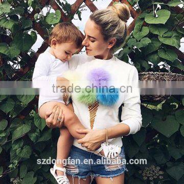 Mohair Ball Ice Cream Printed Sweatshirt Mommy And Me Pullover Custom Hoodies