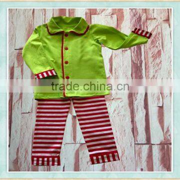 2017 wholesale children's boutique clothing green top and strip rufle pant boutique outfits