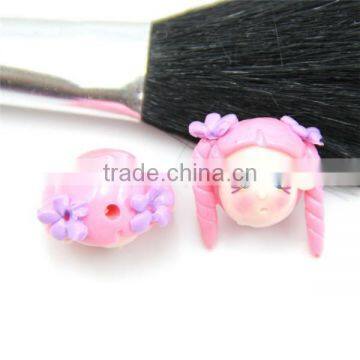 Pink Double Braid Cute Girl Doll Polymer Clay Micropore Bead For Jewelry Making