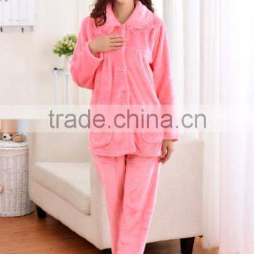 Pink Simple Flannel Fleece Women Sleepwear High Quality photo-3