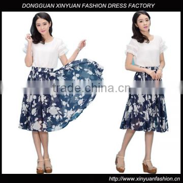 Custom Women Clothes Long Floral Printed Chiffon Skirts,New Latest Skirt Design Floral Printed LOng Skirts for Women