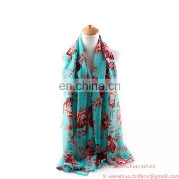 2016 New Chinese Rose Printed Fashionable Viscose Scarf With Sunblock