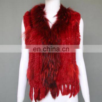 Factory direct supply genuine rabbit fur gilet with fur tassel handmade