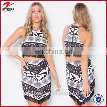 Alibaba express clothese off shoulder two piece set in print