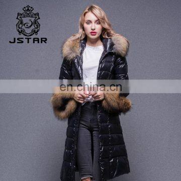 Wholesale High Quality Coats Raccoon Fur Collar And Cuff Black Long Down Coat