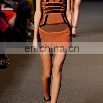 2017 Latest Orange Sleeveless Halter Backless Jacquard Weave Mini Bandage Dress for Birthday Party photo-4