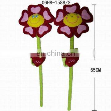 Plush Flower Stick with Heart Smiling Flower Pretty Decoration