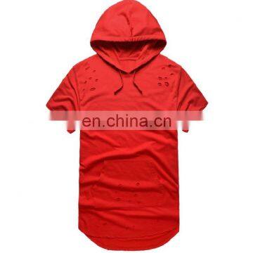 wholesale elongated hoodies - Half sleeves distressed elongated Hoodies