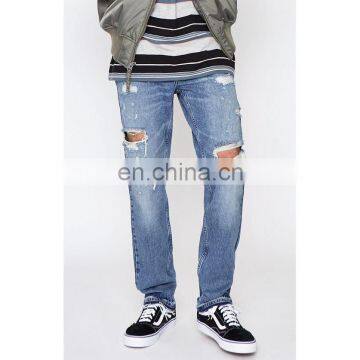 Men Stretch Denim Ripped Skinny Stretch Zip Destroy Frayed Edges Indigo Industry Supply co Jeans photo-2