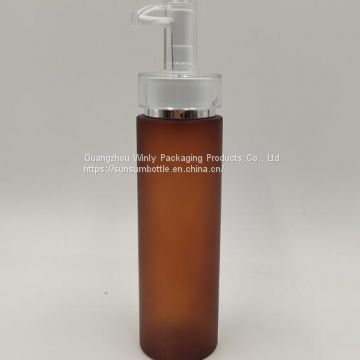 Factory Price 250ml Amber Frosted Pet Plastic Face Cream Lotion Pump Bottle