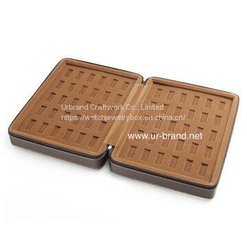 High-grade Leather Zipper Double Open Portable Jewelry Box Ring Earring Necklace Bracelet Storage Box Multifunctional photo-2